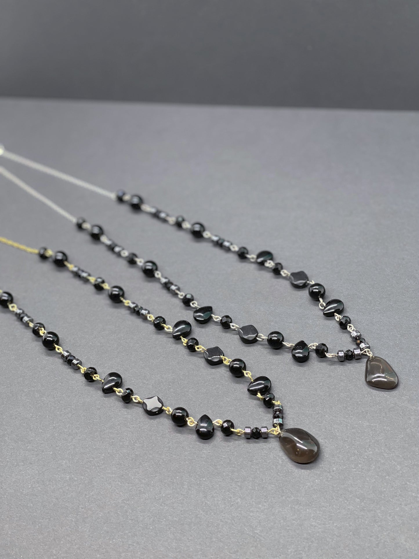 Black Obsidian & Smoky Quartz Crystal Necklace