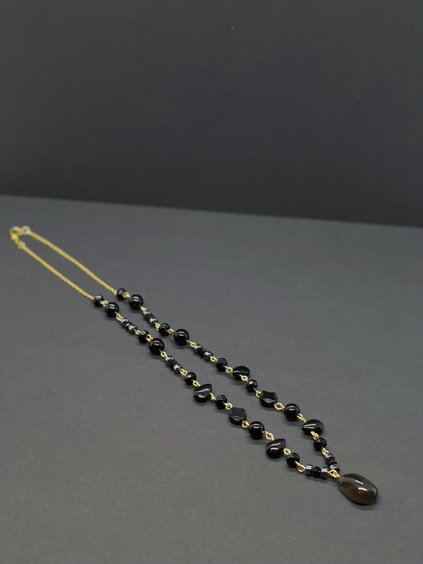 Black Obsidian & Smoky Quartz Crystal Necklace