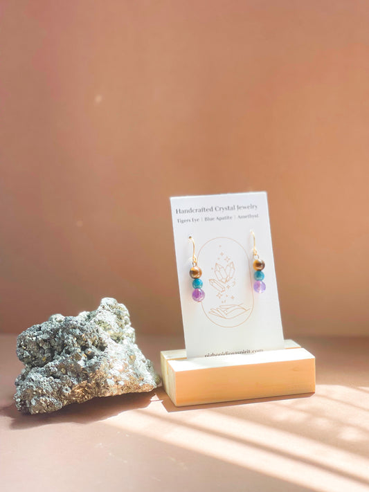 Tigers Eye & Blue Apatite & Amethyst Earrings