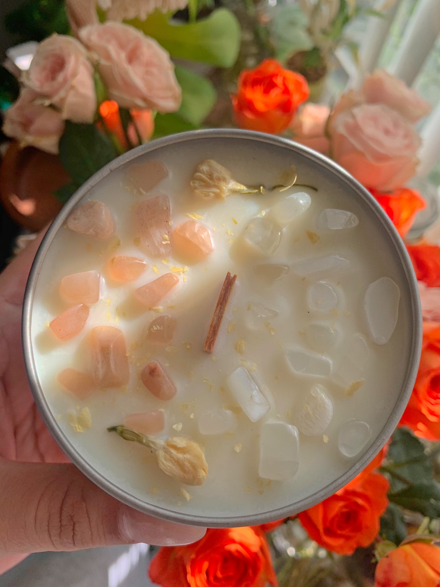 Moonstone & Sunstone Crystal Candle
