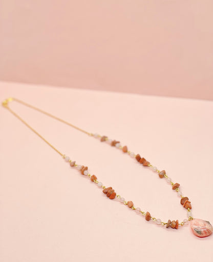 Pink Rhodonite & Rose Quartz Crystal Necklace