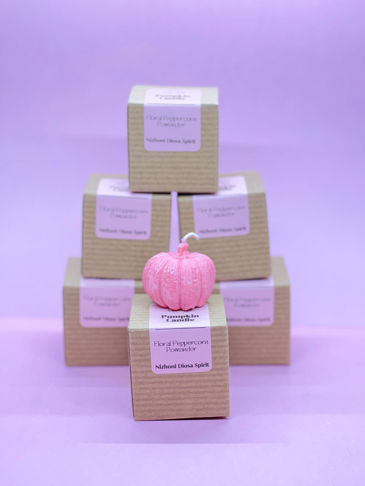 Pink mini pumpkin candle with Floral Peppercorn Pomander scent