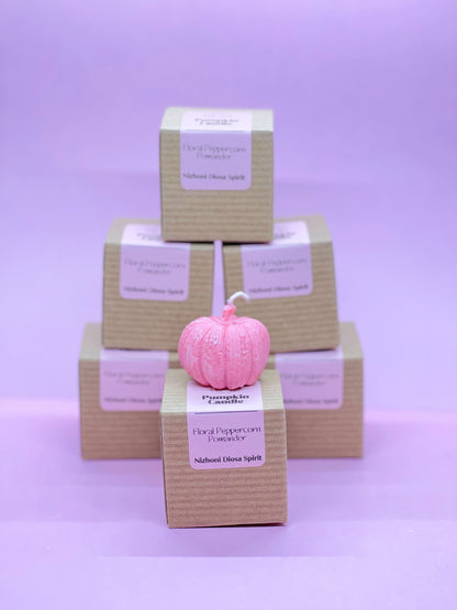 Pink mini pumpkin candle with Floral Peppercorn Pomander scent