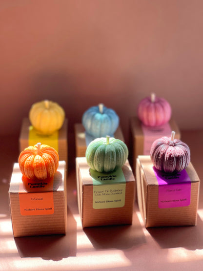 Handcrafted mini pumpkin candle packaged as a unique fall gift